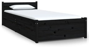 3103477 vidaXL Cadru de pat cu sertare Small Single 2FT6, negru, 75x190 cm