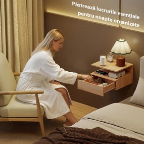 HOMCOM Set de 2 Noptiere Suspendate pe Perete cu Sertar, Stejar | Aosom Romania