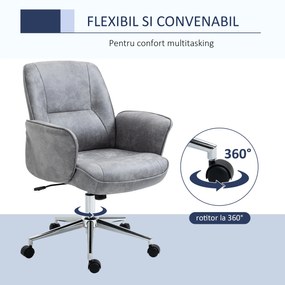 Vinsetto Scaun de Birou Ergonomic cu Înaltime Ajustabilă și Funcție de Balansoar cu Tapițerie din Microfibră, 67x69x92-102 cm, Gri  | Aosom Romania