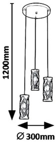 Lustra cu 3 pendule design industrial galben de chihlimbar 3L OBERON 5339 RX