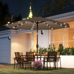 Umbrelă de grădină Ø265 cm cu 32 LED-uri solare, manivelă și tijă din oțel pentru patio terasă Outsunny, kaki | Aosom Romania
