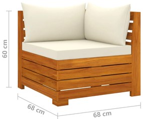 Set mobilier gradina cu perne, 5 piese, lemn masiv de salcam Crem, colt + 2x mijloc + suport pentru picioare + masa, 1