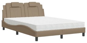 3208793 vidaXL Pat cu saltea, cappuccino, 140x190cm piele ecologică