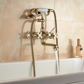 Baterie cada-dus Inter Ceramic Sahara dubla comanda auriu lucios cu set de dus