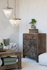 Bufet rustic din lemn vechi reciclat, 2 uși cu decor solar sculptat, 2 sertare, 90 cm, „Grimaud"