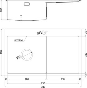 Mexen Exar chiuvetă din oțel inoxidabil cu 1 compartiment și scurgător, dreapta, 780 x 480 mm, inox - 6434781010P-01