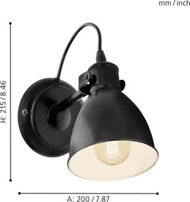 Eglo 55261 - Lampă de perete PRIDDY 1xE27/40W/230V neagră
