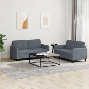 vidaXL Set canapea, 2 piese, gri închis, catifea