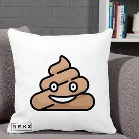 Perna Decorativa Emoji Poop Funny, 40x40 cm, Alba Mata, Husa Detasabila, Perna Inclusa, BEKZ®