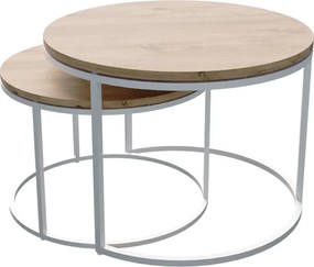 Set 2 Masuta Cafea Solitas Finisaj Stejar, Picioare Albe