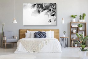 Tablou fața feminină la modă cu elemente abstracte în design alb-negru