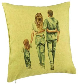 Perna Decorativa, Model Family in Blue, 40x40 cm, Verde, Husa Detasabila, Burduf