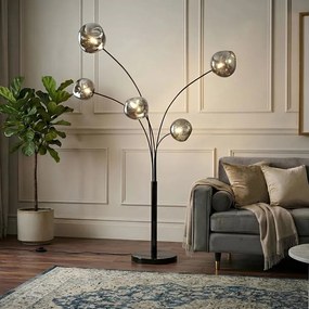 Lampa de podea moderna cu 5 globuri sticla fumurie LIQUID DIAMOND