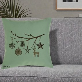 Perna Decorativa Ornamente de Lemn pe Ramura, 40x40 cm, Verde, Husa Detasabila, Perna Inclusa, BEKZ®