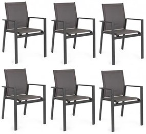 Set 6 scaune de gradina / terasa din metal si material textil Crozet Antracit, l56,5xA62xH88 cm