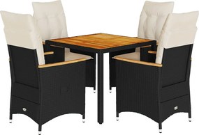 vidaXL Set mobilier de grădină cu perne, 5 piese, negru, poliratan