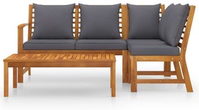 Set mobilier de gradina cu perne, 4 piese, lemn masiv acacia Morke gra, colt + mijloc + banca + masa, 1