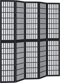 vidaXL Paravan de cameră cu 5 panouri, negru, lemn masiv paulownia