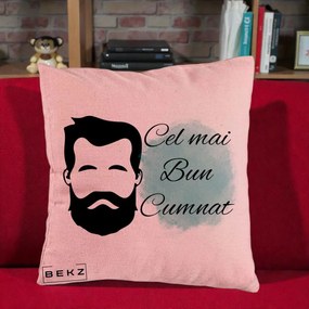 Cadou pentru Cumnat - Perna Personalizata Cel mai Bun Cumnat cu Portret Barbat si Pete Teal, 40x40 cm, Roz, Husa Detasabila, Perna Inclusa, BEKZ®