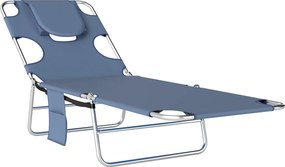 Outsunny Șezlong de grădină, șezlong cu deschidere căptușită pentru față, șezlong de masaj pentru exterior, buzunar lateral, material textil, metal, Gri | Aosom Romania