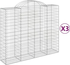 vidaXL Coșuri gabion arcuite 3 buc, 200x50x160/180 cm, fier galvanizat