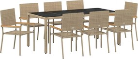vidaXL Set de masă pentru grădină 9 pcs Bej poliratan