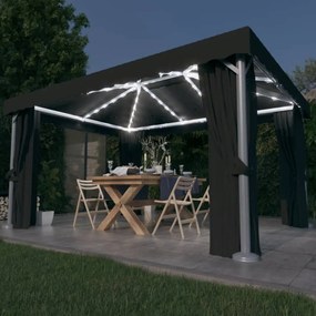 Pavilion cu perdele  siruri lumini LED, antracit, 4x3 m