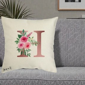 Cadou Personalizat - Perna Personalizata Monograma Rose Gold Litera H, 40x40 cm, Ecru, Husa Detasabila, Perna Inclusa, BEKZ®