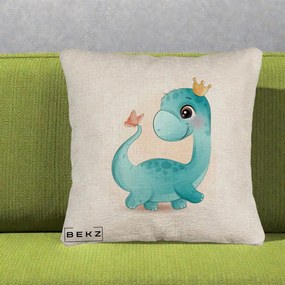 Perna Personalizata Dinozaur Bland Coroana Kawaii, 40x40 cm, Bej Canapea, Husa Detasabila, Perna Inclusa, BEKZ®