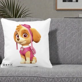 Perna Personalizata Skye PAW Patrol Roz, 40x40 cm, Alba Mata, Husa Detasabila, Perna Inclusa, BEKZ®