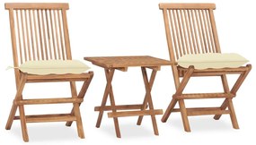 vidaXL Set mobilier exterior pliabil cu perne, 3 piese, lemn masiv tec