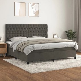 vidaXL Pat box spring cu saltea, gri închis, 200x200 cm, catifea