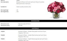 Buchet artificial LUX din 72 de trandafiri roz si rosii, Roses