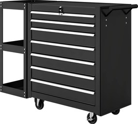 HOMCOM Carucior de atelier pentru unelte cu 7 sertare, poliță laterală detașabilă, 4 roți cu frână de blocare, 96x33,5x75cm, Negru | Aosom Romania