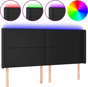 vidaXL Tăblie de pat cu LED, negru, 163x16x118/128 cm, piele ecologică