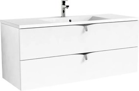 Set dulap baza suspendat alb Oristo Siena cu 2 sertare si lavoar din compozit Amelia 120 cm