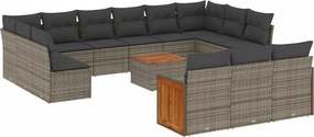 vidaXL Set mobilier de grădină cu perne, 14 piese, gri, poliratan