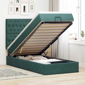 vidaXL Cadru de pat otoman cu saltele, catifea verde închis 90x200cm