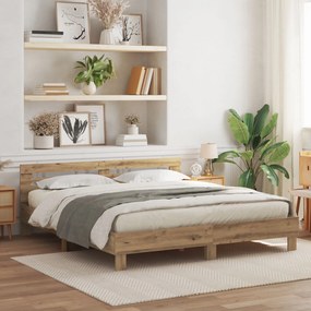 vidaXL Cadru de pat stejar artizanal 200 x 200 cm Lemn compozit