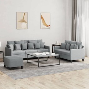 vidaXL Set de canapele cu perne, 3 piese, gri deschis, textil