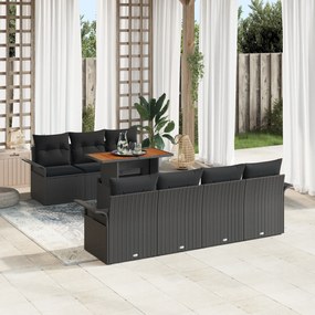 vidaXL Set de canapele de grădină 8 piese cu perne negre din rattan poliester și acacia