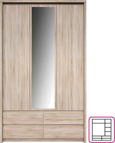 Dulap cu oglindă 3D4S, stejar sonoma, NORTY TYP 1
