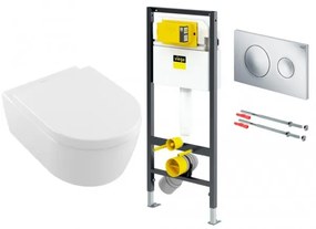 Set vas WC rimless suspendat, Villeroy&amp;Boch Avento, cu capac inchidere lenta, rezervor si clapeta Viega Prevista