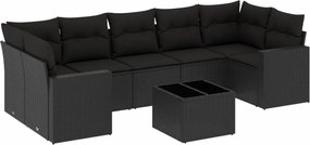 vidaXL Set mobilier de grădină cu perne, 8 piese, negru, poliratan