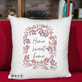 Perna Decorativa Home Sweet Home Frunze Colorate, 40x40 cm, Alb Pufos, Husa Detasabila, Perna Inclusa, BEKZ®