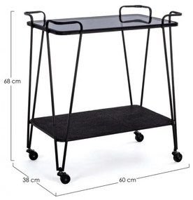 Carucior pentru servire negru din sticla temperata si metal, 60 cm, Zaira Bizzotto