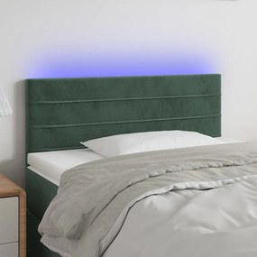 3121797 vidaXL Tăblie de pat cu LED, verde închis, 100x5x78/88 cm, catifea