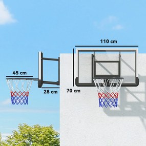 SPORTNOW Coș de baschet de perete pentru exterior 110x90 cm, panou de baschet, inel din oțel, cerc rezistent Ø45 cm și plasă, negru | Aosom Romania