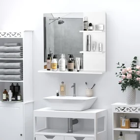 kleankin Dulap Oglindă Baie cu 3 Rafturi Spațiu Depozitare MDF Alb 60x10x48cm | Aosom Romania