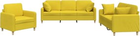 vidaXL Set de canapele cu perne, 3 piese, galben deschis, textil